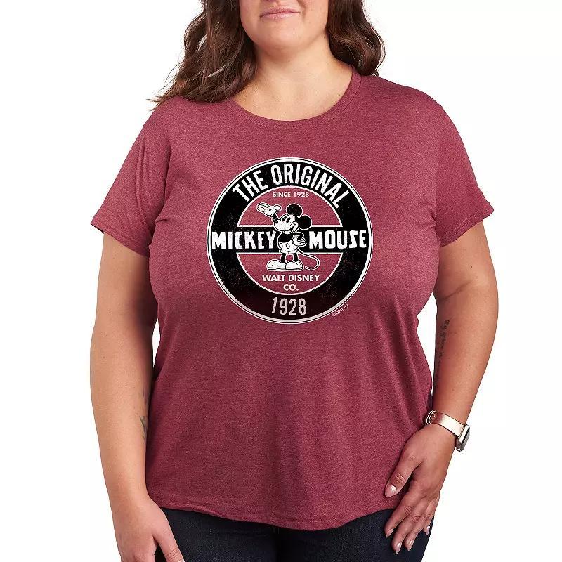 Disneys Mickey Mouse Plus Badge Graphic Tee, Womens Grey Wine Product Image