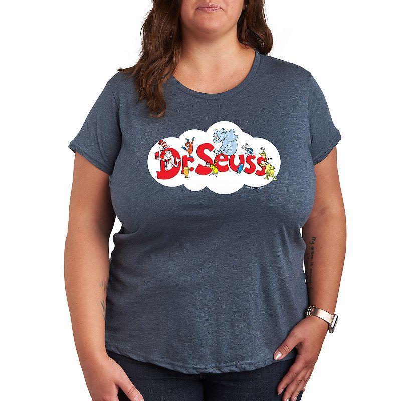 Plus Dr. Seuss Cloud Logo Graphic Tee, Womens Grey Royal Blue Product Image