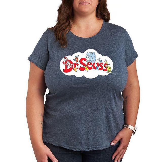 Plus Dr. Seuss Cloud Logo Graphic Tee, Womens Grey Royal Blue Product Image