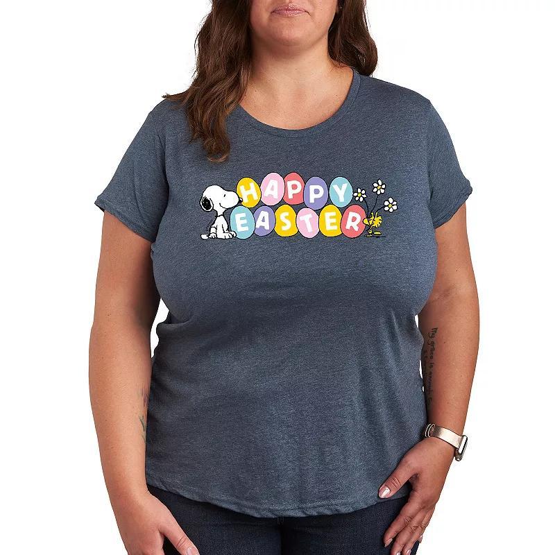 Plus Peanuts Snoppy & Woodstock Happy Easter Color Eggs Graphic Tee, Womens Grey Gray Product Image