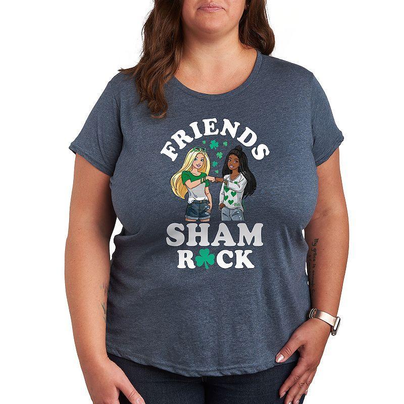 Plus Size Barbie Friends Sham Rock Graphic Tee, Womens Grey Blue Product Image