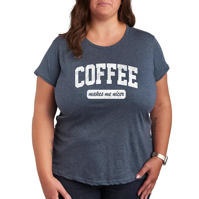 Plus Coffee Makes Me Nicer Graphic Tee, Womens Grey Blue Product Image