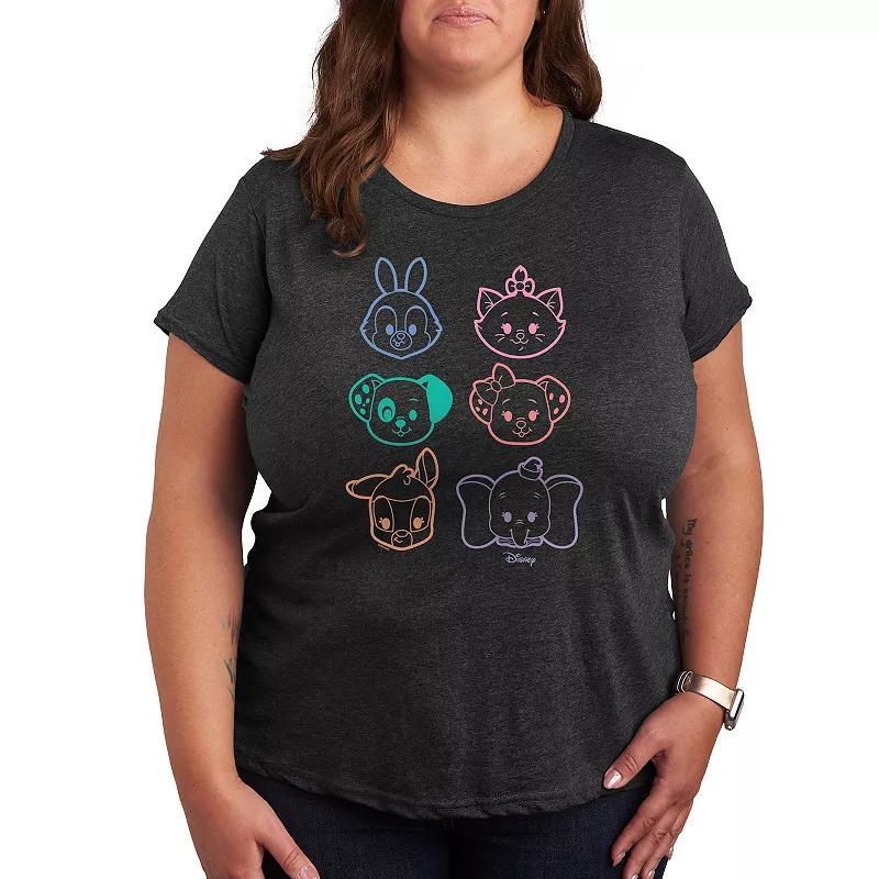 Disneys Plus Size Stacked Outline Faces Graphic Tee, Womens Heather Grey Product Image