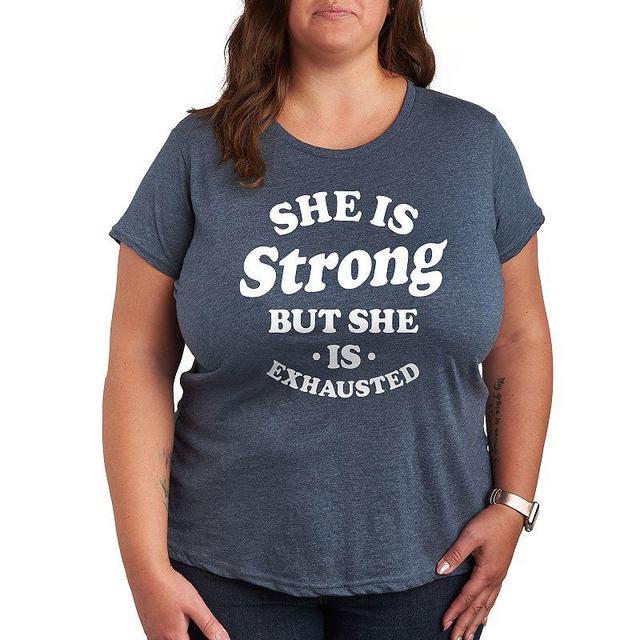 Plus She Is Strong She Is Exhausted Graphic Tee, Girls Grey Blue Product Image