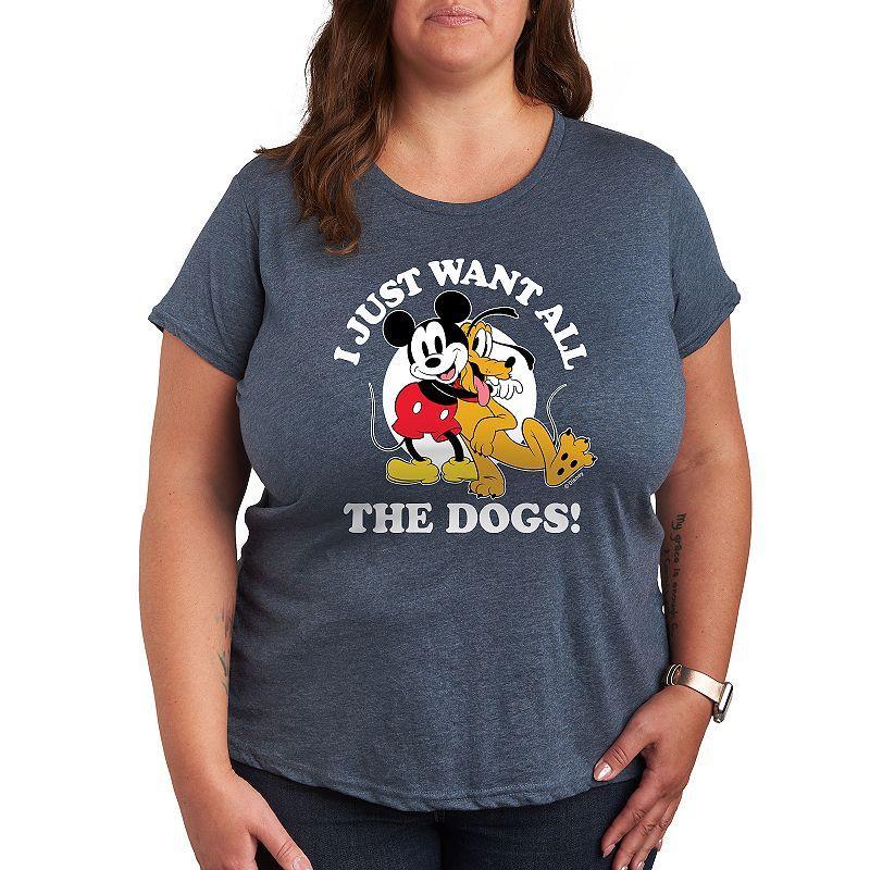 Disneys Mickey Mouse & Pluto Plus Just Want All Dogs Graphic Tee, Womens Grey Green Product Image