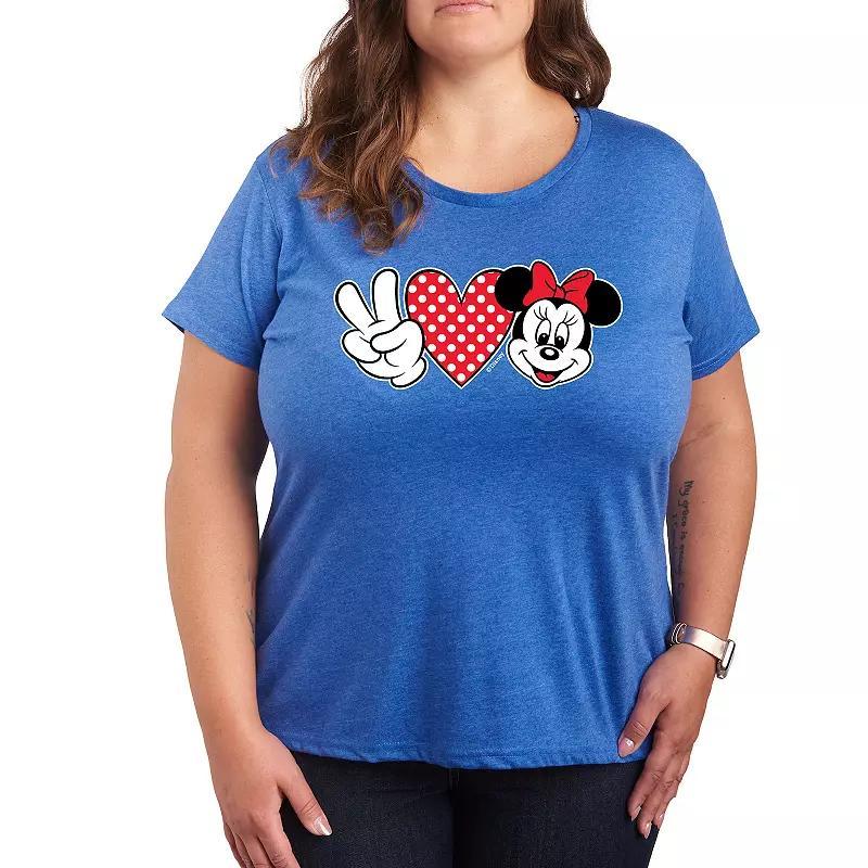 Disneys Minnie Mouse Plus Peace Love Graphic Tee, Womens Grey Royal Blue Product Image