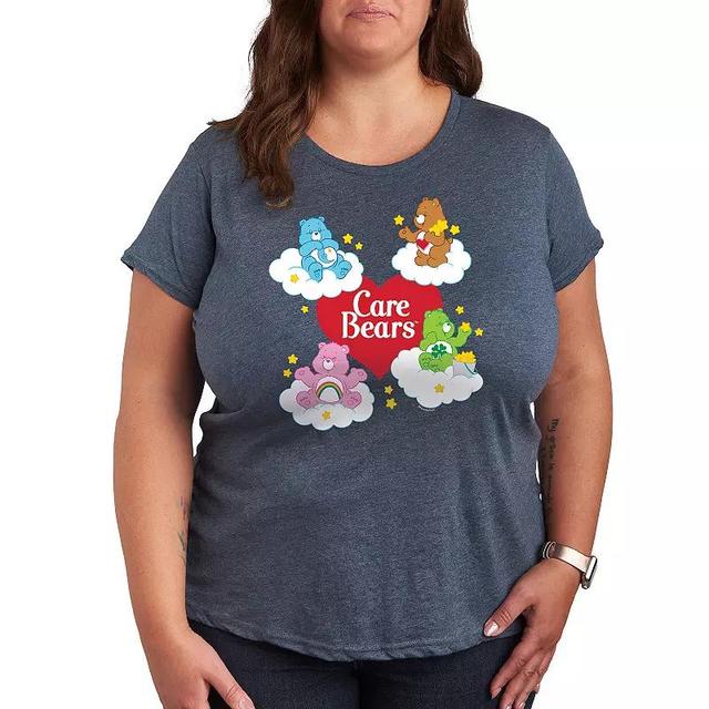 Plus Care Bears Heart And Bear Logo Graphic Tee, Womens Grey Blue Product Image