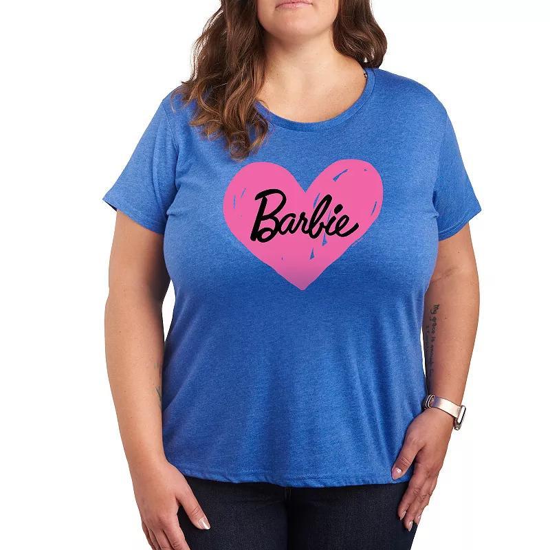 Plus Barbie Hand Painted Heart Logo Graphic Tee, Womens Grey Royal Blue Product Image