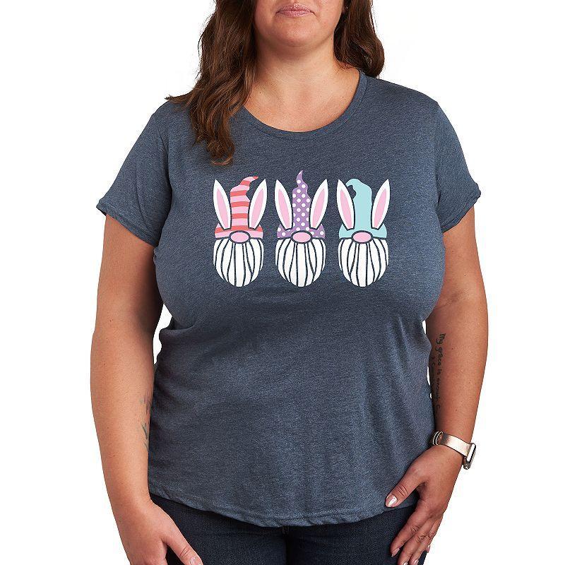 Plus Size Easter Gnome Faces Graphic Tee, Womens Grey Blue Product Image