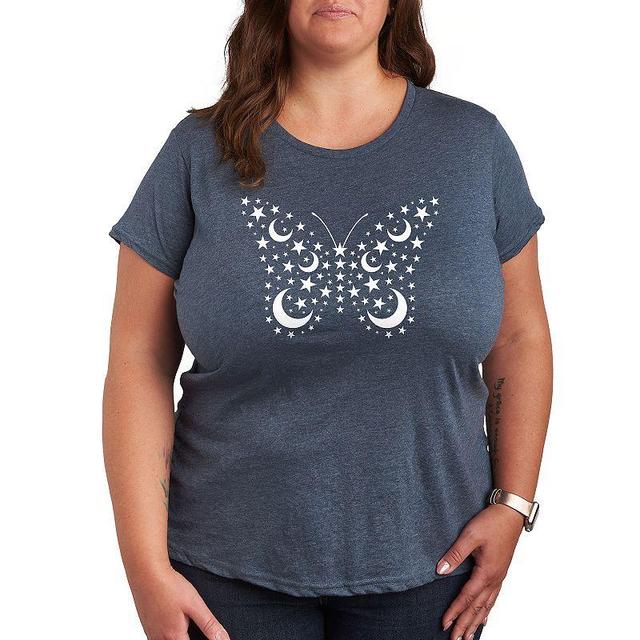 Plus Stars And Moons Butterfly Graphic Tee, Womens Grey Blue Product Image