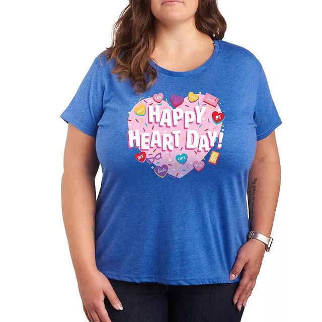 Plus Size Barbie Happy Heart Day Graphic Tee, Womens Grey Blue Product Image