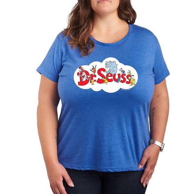 Plus Dr. Seuss Cloud Logo Graphic Tee, Womens Grey Royal Blue Product Image