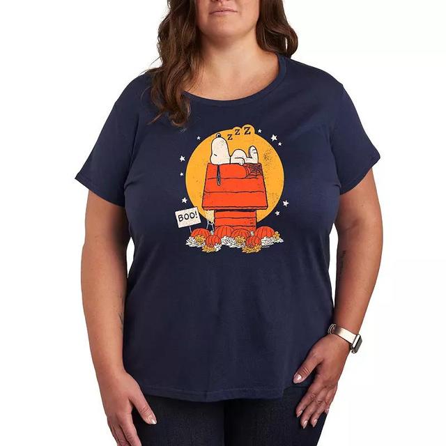 Plus Size Peanuts Snoopy Halloween Dog House Graphic Tee, Womens Blue Product Image