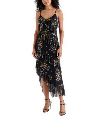 Steve Madden Womens Aida Printed Ruffled Asymmetric-Hem Dress Product Image