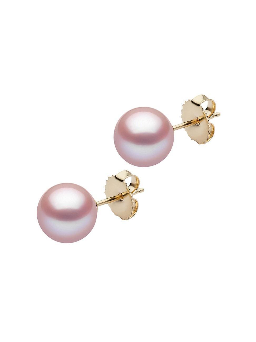 Womens 14K Yellow Gold & 9-10MM Pink Freshwater Pearl Stud Earrings Product Image