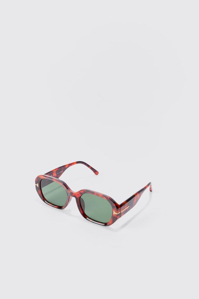 Tortoise Hexagonal Sunglasses In Brown | boohooMAN USA Product Image