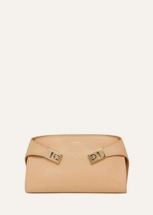 Hug Gancini Leather Shoulder Bag In Beige Product Image