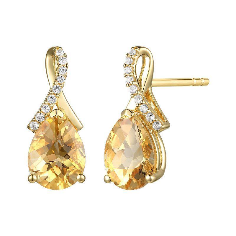 14k Gold Flash-Plated Citrine & Lab-Created White Sapphire Stud Earrings, Womens, Gold Tone Product Image