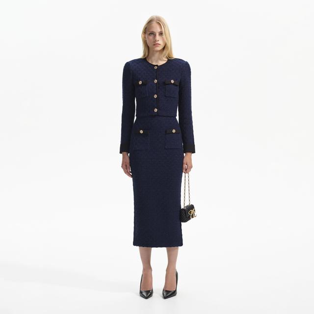 Navy Weave Knit Midi Skirt Product Image