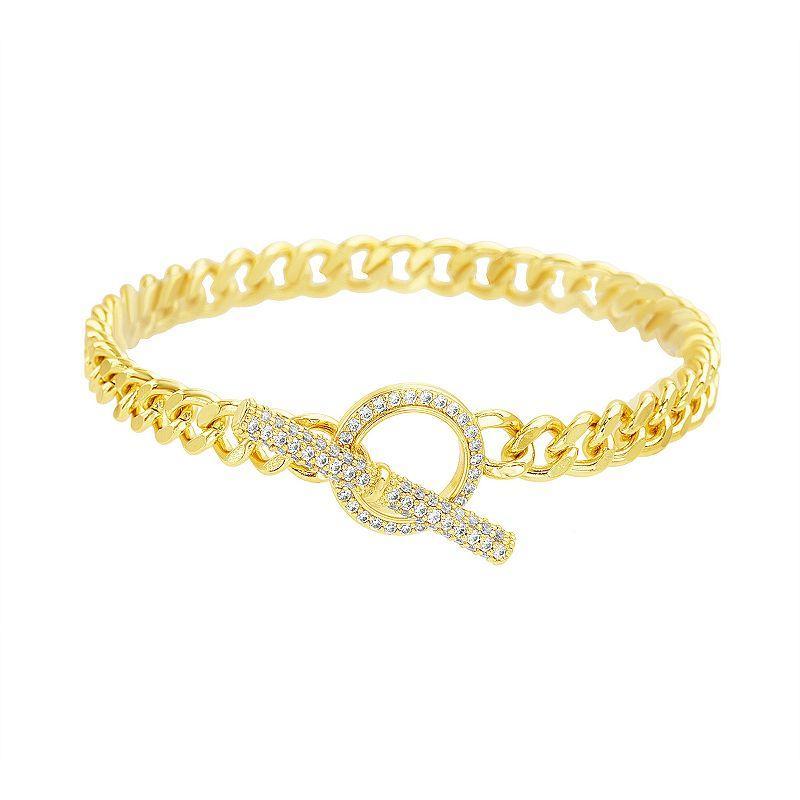 Paige Harper 14k Gold Over Recycled Brass Cubic Zirconia Curb Chain Toggle Bracelet, Womens Gold Tone Clear Product Image