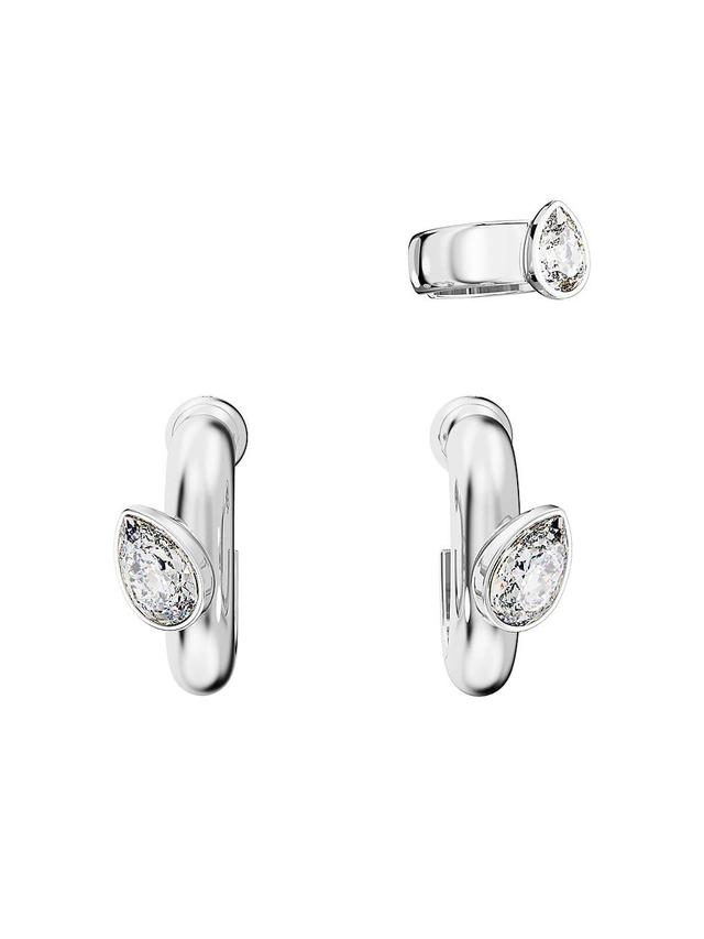 Womens Dextera Rhodium-Plated & Crystal Hoop Earrings & Ear Cuff Set Product Image