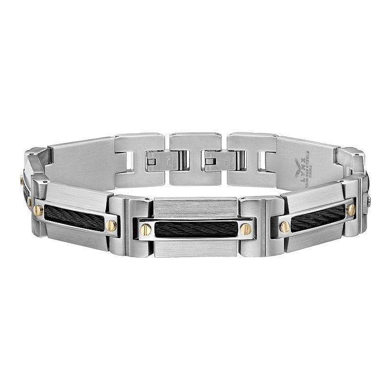 Mens LYNX Two Tone Stainless Steel Cable Bracelet Multicolor Product Image