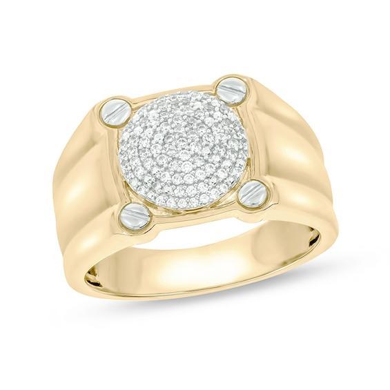 Men's 1/4 CT. T.w. Multi-Diamond Screw Accent Ring in Sterling Silver and 14K Gold Plate Product Image