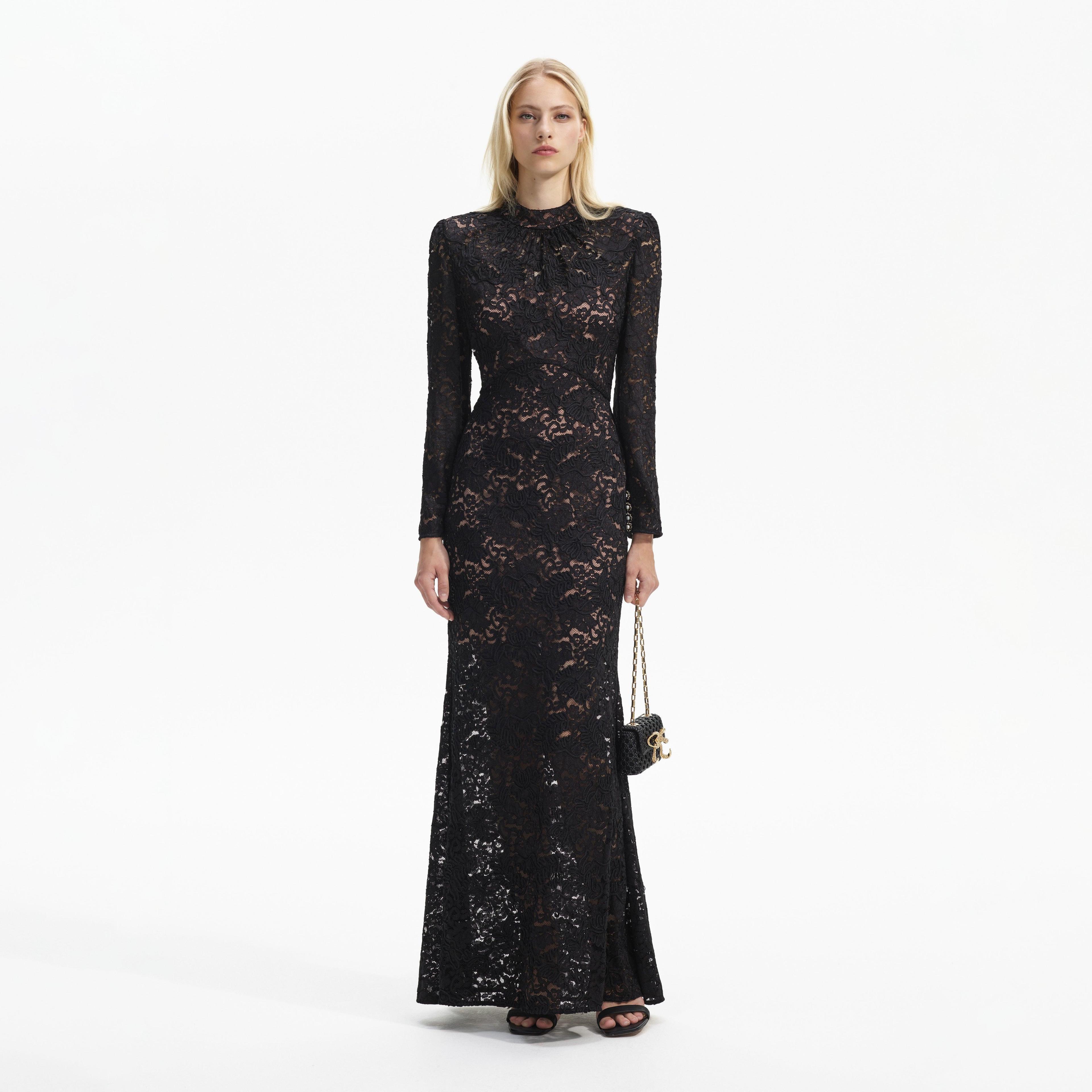 Black Cord Lace Maxi Dress Product Image