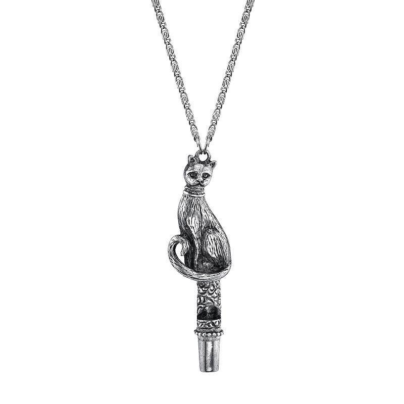 1928 Cat Whistle Pendant Necklace, Womens, Grey Product Image