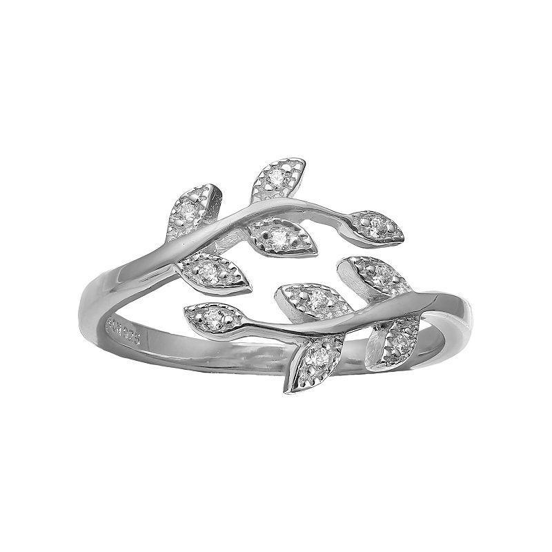 PRIMROSE Sterling Silver Cubic Zirconia Pave Vine Bypass Ring, Womens Product Image