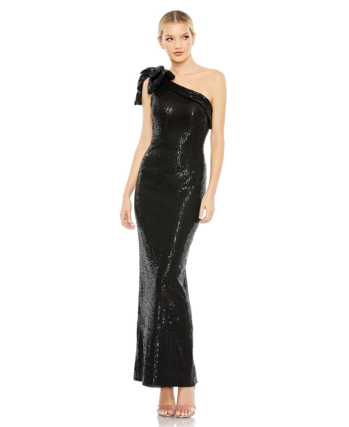 Womens Ieena Sequined Bow One Shoulder Column Gown Product Image