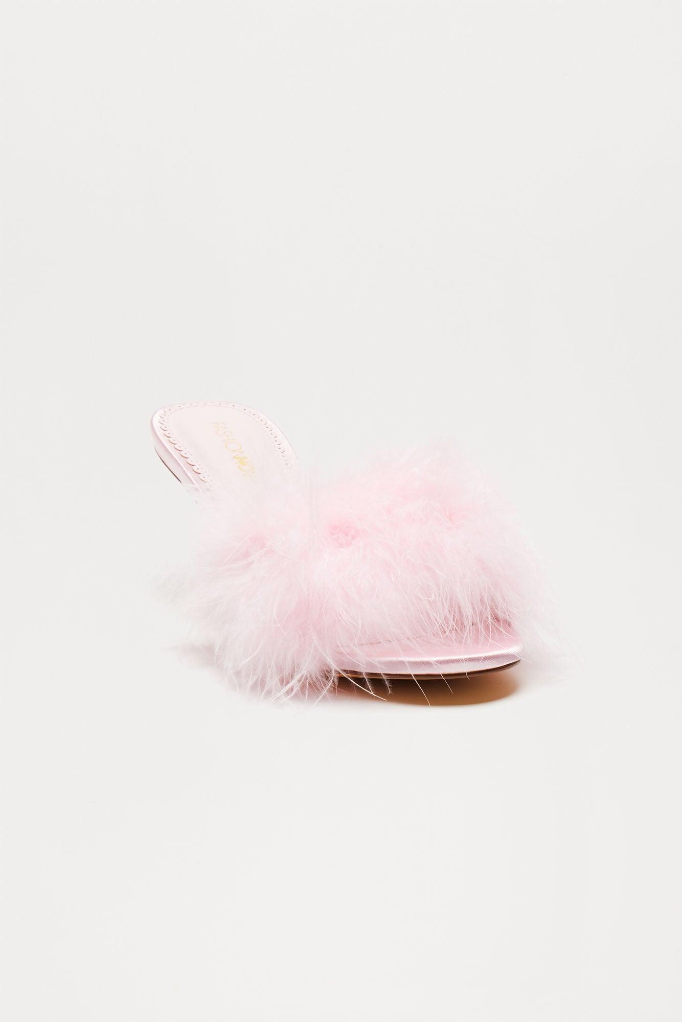 Fluffy Feather Kitten Heels - Pink Product Image