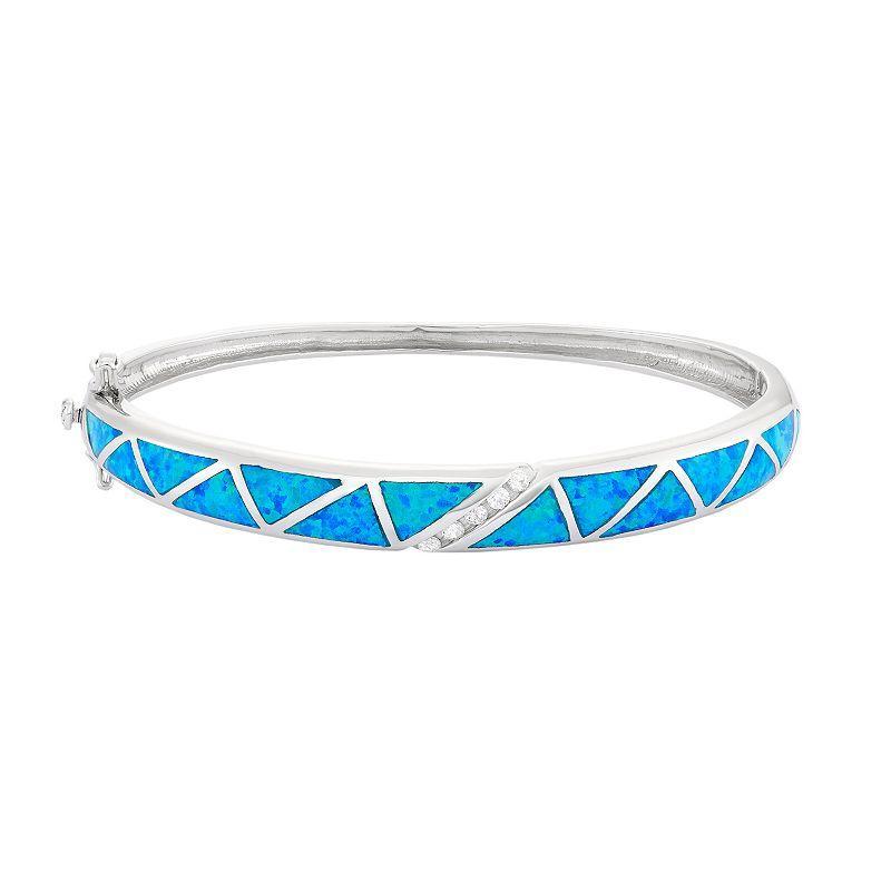 Lab-Created Blue Opal & Cubic Zirconia Sterling Silver Bangle Bracelet, Womens Product Image