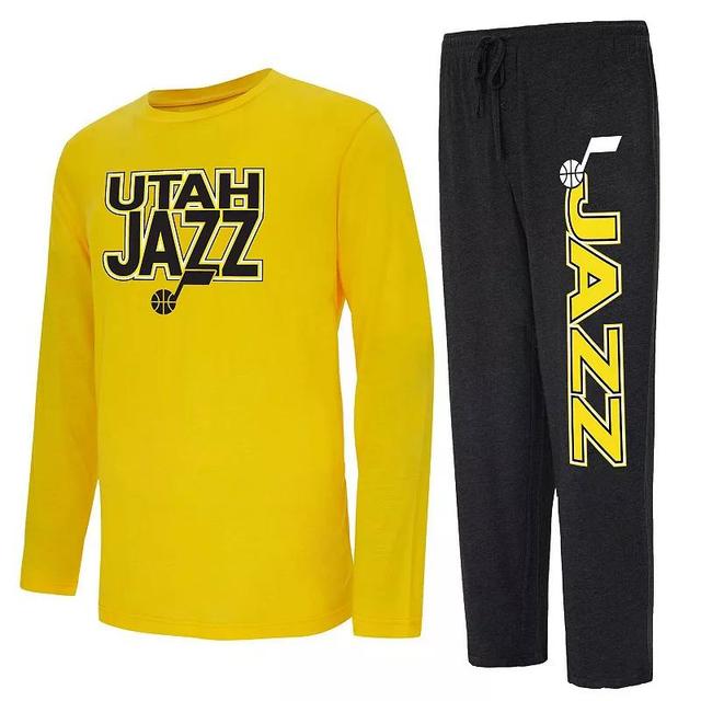 Mens Concepts Sport Black/Gold Utah Jazz Meter Long Sleeve T-Shirt & Pants Sleep Set Product Image