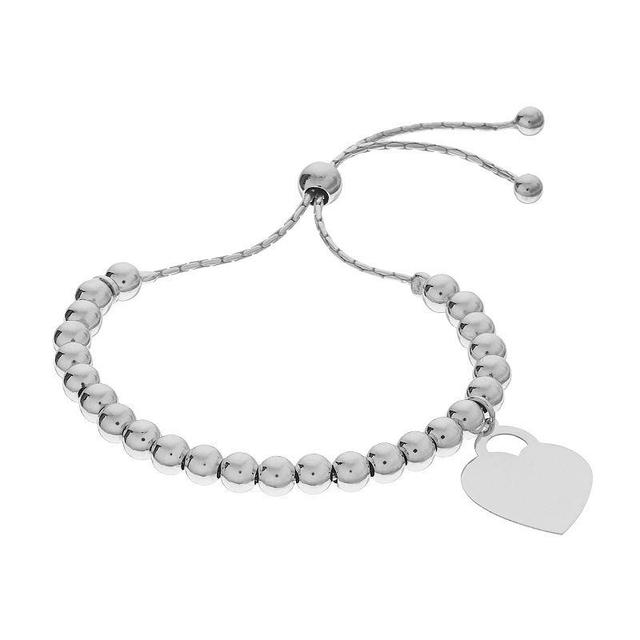 Sterling Silver Dangling Heart Bead Bracelet, Womens Product Image