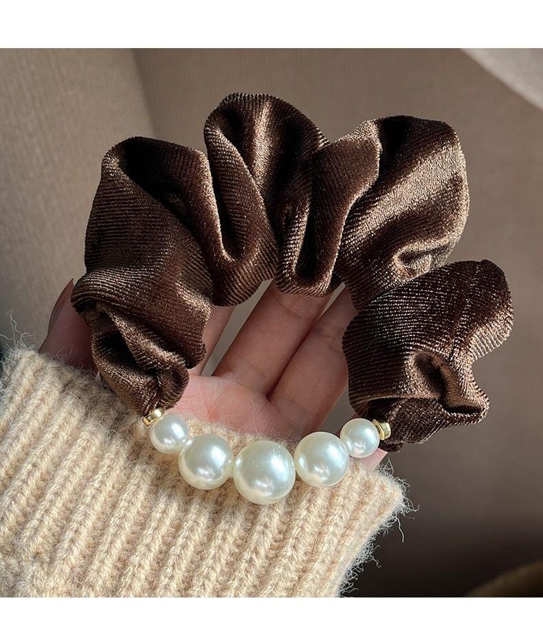 Faux Pearl Velvet Scrunchie Product Image