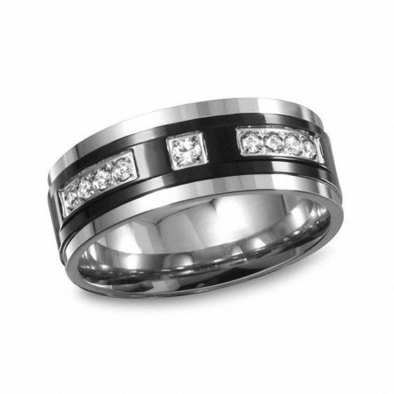 Men's 1/4 CT. T.w. Diamond Two-Tone Stainless Steel Wedding Band Product Image