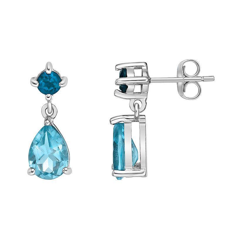 Gemminded Sterling Silver Blue Topaz and London Blue Topaz Earrings, Womens Product Image