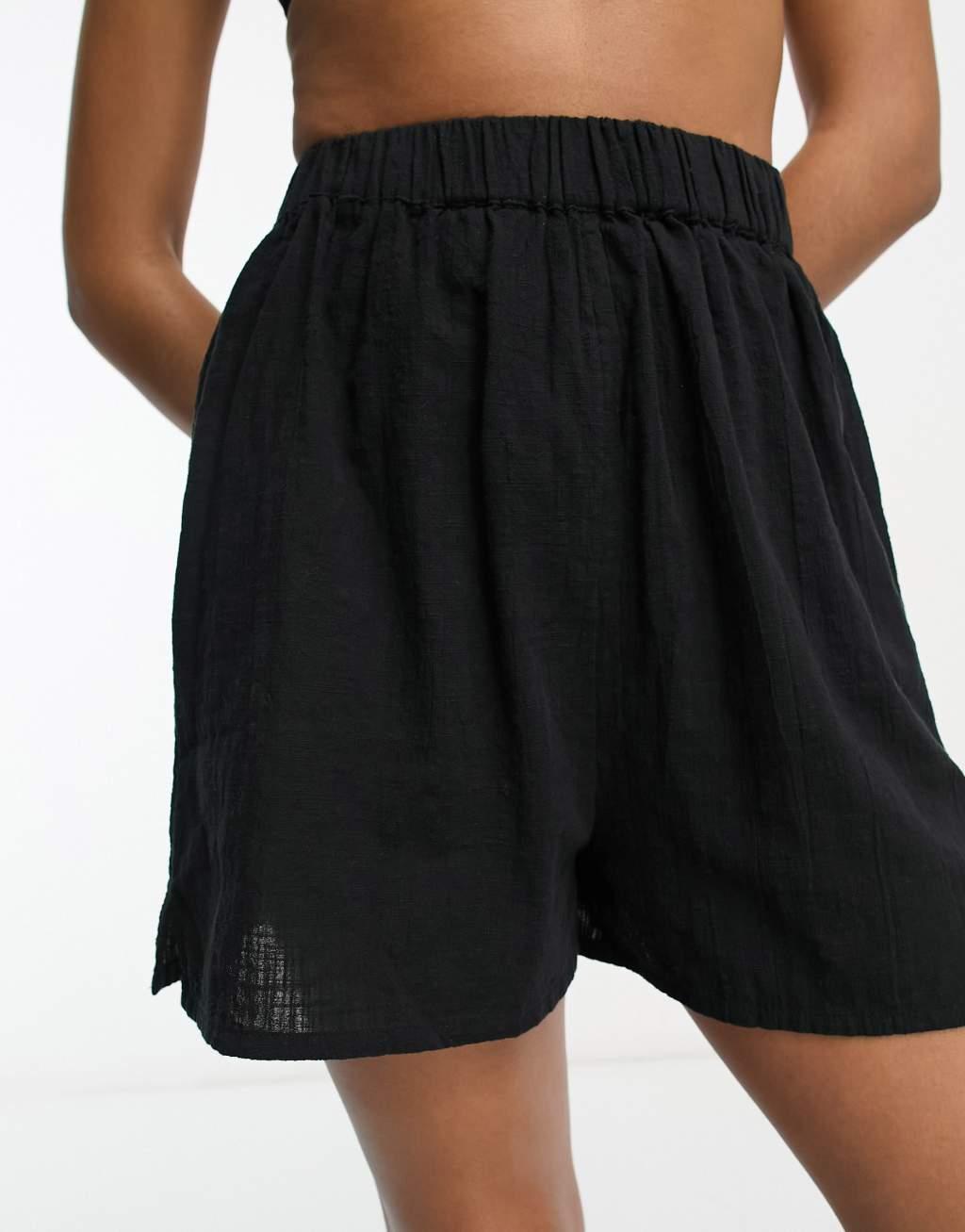 ASOS DESIGN Tall textured beach short in black - part of a set Product Image