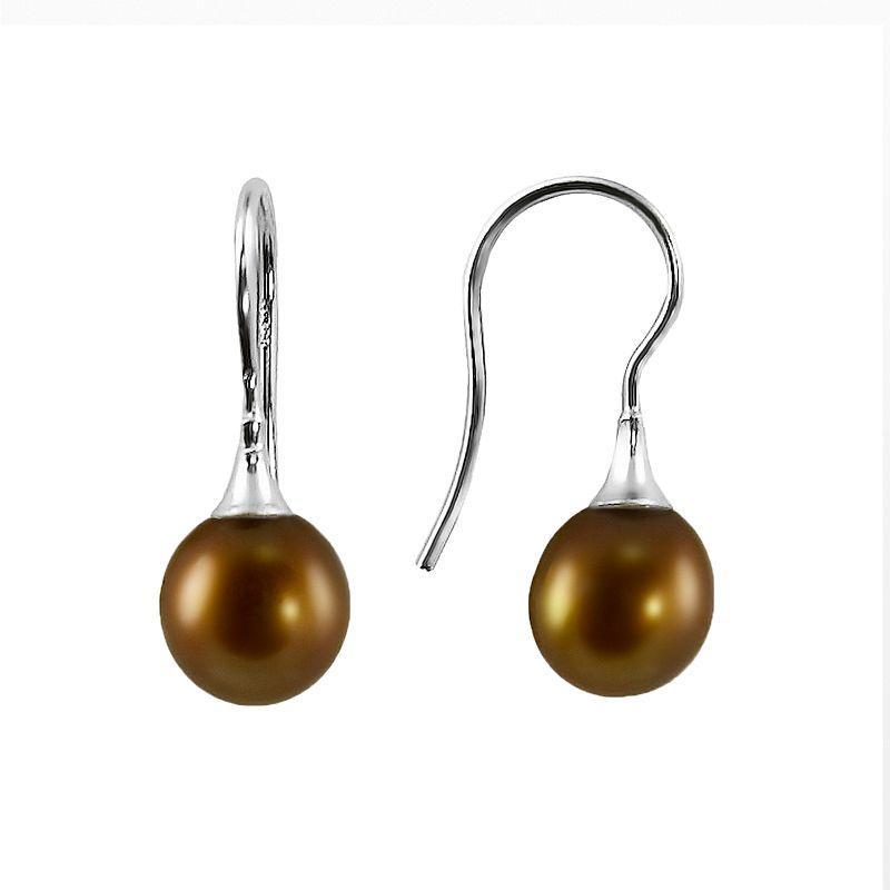 Sterling Silver Chocolate-Dyed Freshwater Cultured Pearl Drop Earrings, Womens Product Image