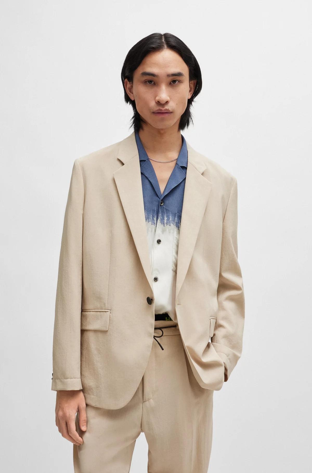 HUGO BOSS Seersucker Single-breasted Blazer In Nude Product Image