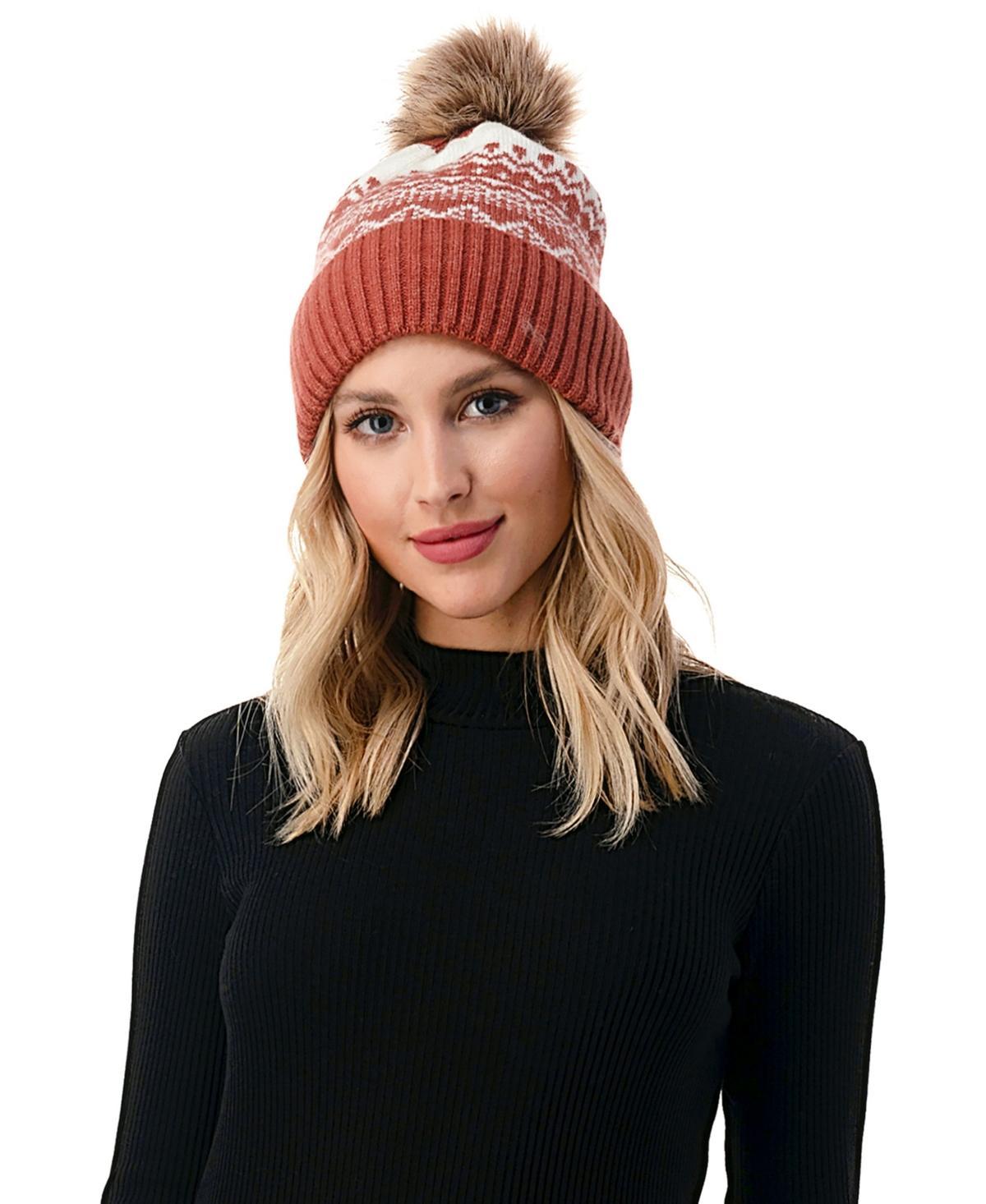 Marcus Adler Womens Fair isle Faux Fur Pom Beanie Product Image