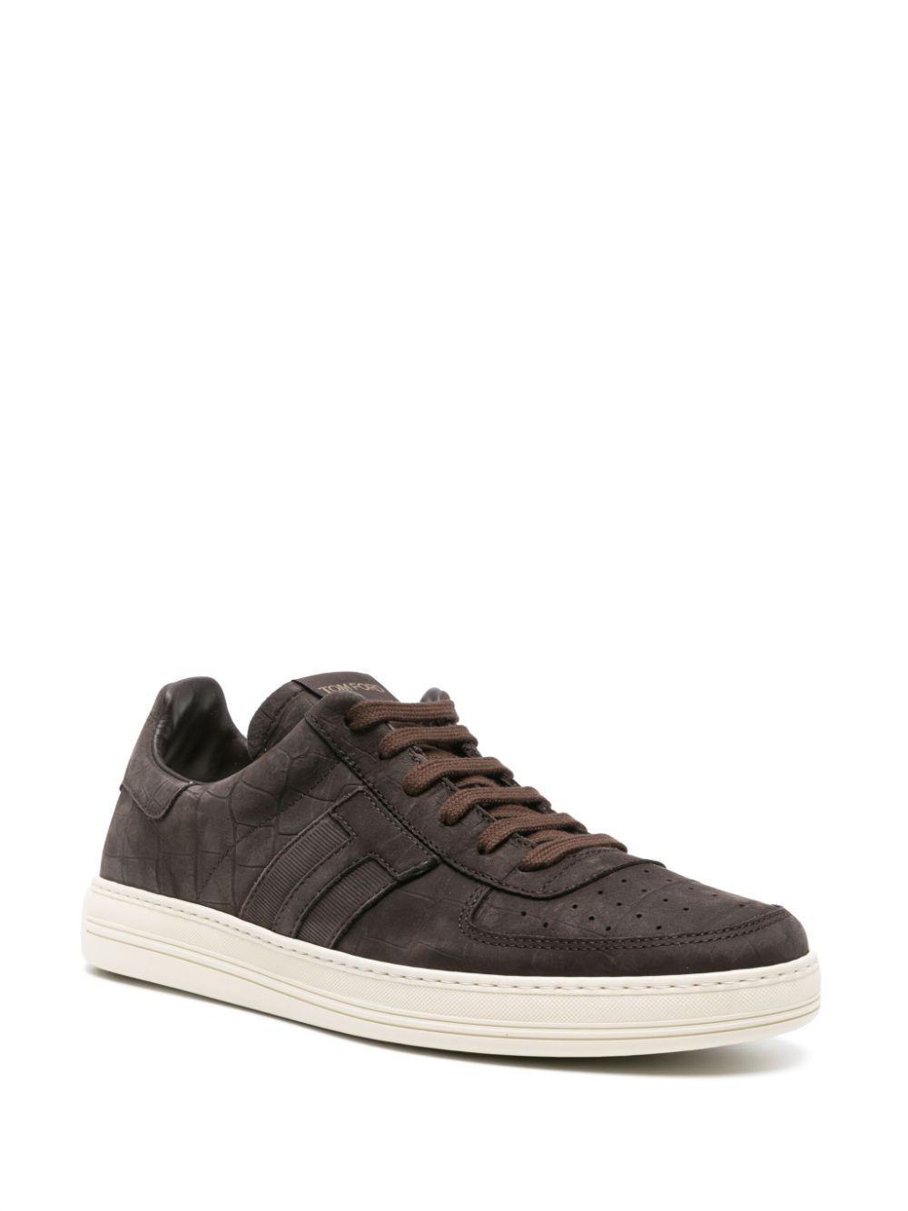 TOM FORD Radcliffe Crocodile-effect Leather Sneakers In Fango Cream Product Image