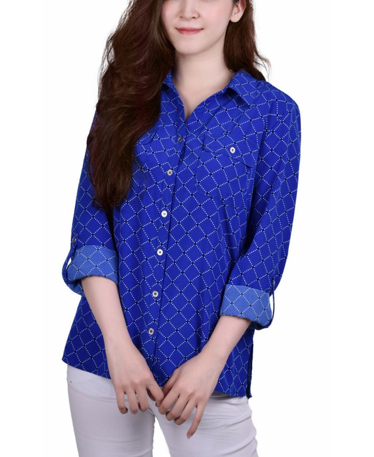 Petite 3/4 Sleeve Roll Tab Notch Collar Blouse - Coffee Bean Product Image