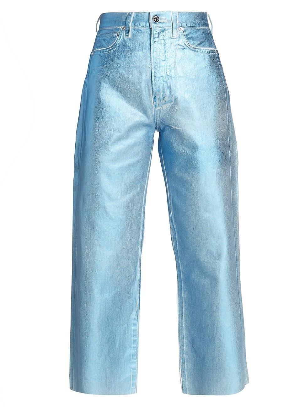 Womens Taylor Cropped Wide-Leg Metallic Jeans Product Image