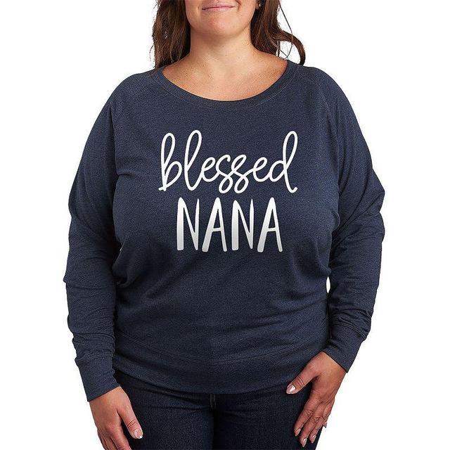 Plus Size Blessed Nana Lightweight French Terry Sweatshirt, Girls Grey Indigo Product Image