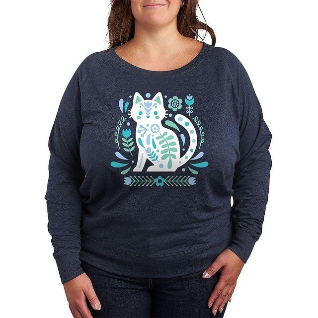 Plus Size Scandinavian Cat Lightweight French Terry Sweatshirt, Womens Grey Indigo Product Image