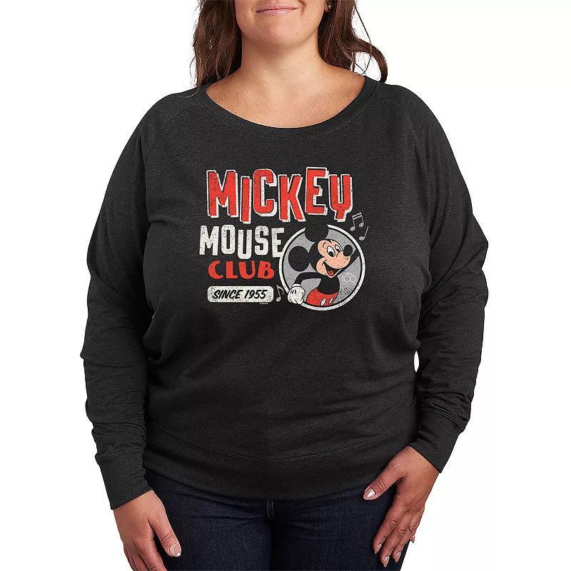 Disney 100 Plus Size Mouse Club 1955 Lightweight French Terry Sweatshirt, Womens Heather Grey Product Image