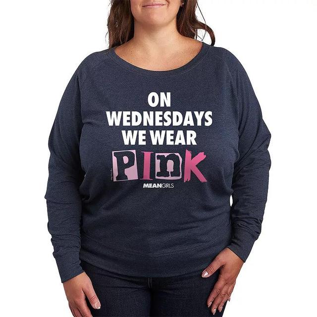 Plus Size Mean Girls We Wear Pink Lightweight French Terry Sweatshirt, Womens Grey Indigo Product Image