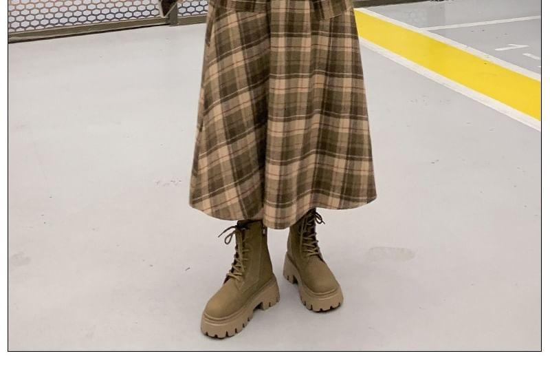 Elastic Waist Plaid Midi A-Line Skirt Product Image